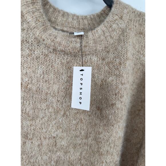 Topshop Oat Beige Knit Fluffy Crewneck Oversized Sweater Dress Size US 0-2 XS - Picture 4 of 9